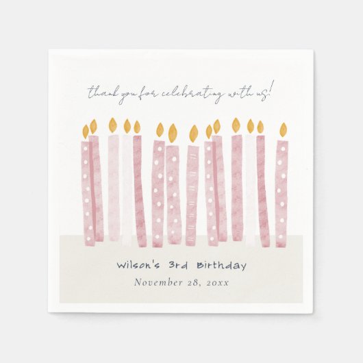 Cute Soft Pastel Pink Waterverf Birthday Kandels Servet (Voorkant)