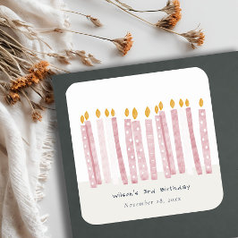 Cute Soft Pastel Pink Waterverf Birthday Kandels Vierkante Sticker