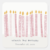Cute Soft Pastel Pink Waterverf Birthday Kandels Vierkante Sticker (Voorkant)
