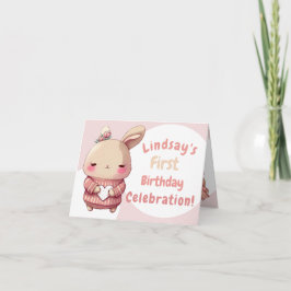 Cute Soft Pink Bunny Birthday Uitnodiging
