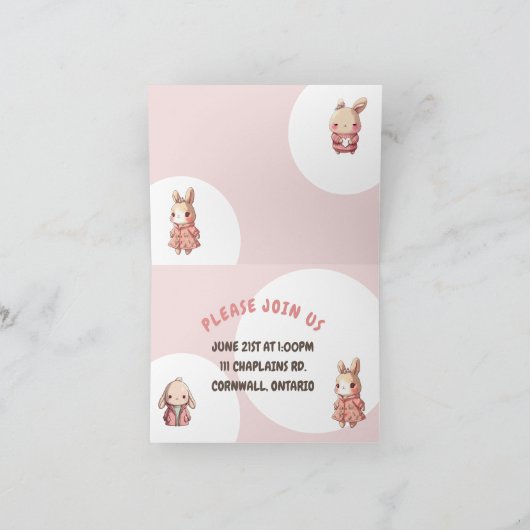 Cute Soft Pink Bunny Birthday Uitnodiging (Binnen)
