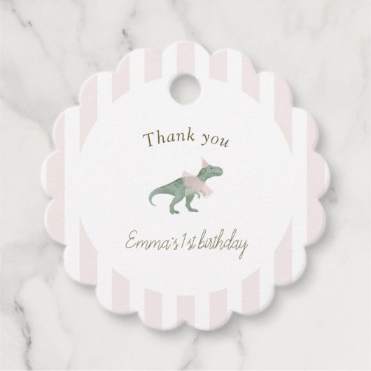 Cute Soft Pink T Rex Tutu Girl round Bedankjes Labels (Voorkant)