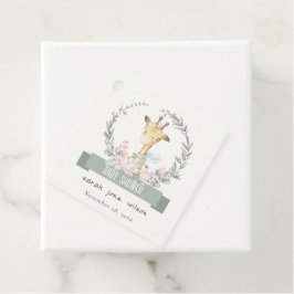 Cute Soft Safari Giraffe Floral Wreatal Baby showe Bedankjes Labels