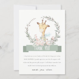 Cute Soft Safari Giraffe Floral Wreatal Baby showe Bedankkaart