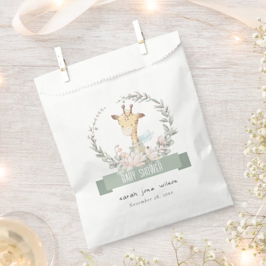 Cute Soft Safari Giraffe Floral Wreatal Baby showe Bedankzakje (Geknipt)