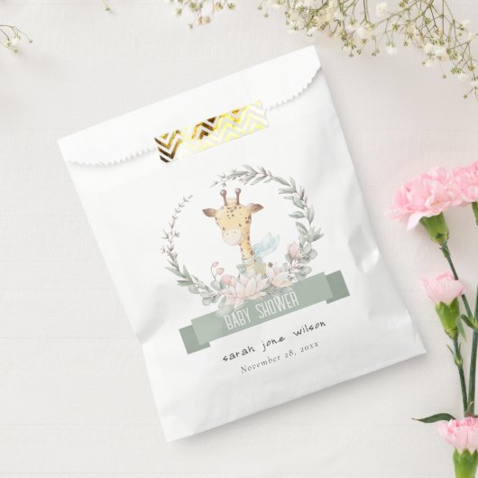 Cute Soft Safari Giraffe Floral Wreatal Baby showe Bedankzakje (Gezegeld)