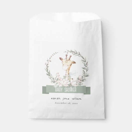Cute Soft Safari Giraffe Floral Wreatal Baby showe Bedankzakje (Voorkant)