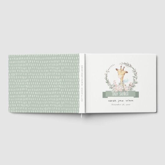Cute Soft Safari Giraffe Floral Wreatal Baby showe Gastenboek (Volledig)