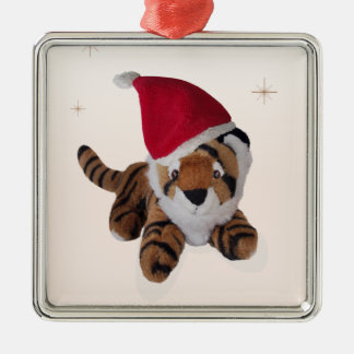 Cute Soft Speelgoed tijger in Santa Hat Decoration Metalen Ornament