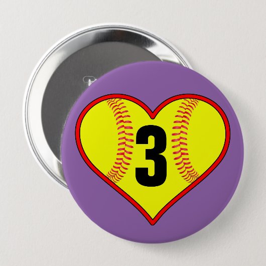 Cute Softball Heart  Softball Pin Ronde Button 4,0 Cm (Voorkant /achterkant)
