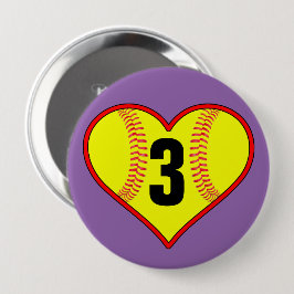 Cute Softball Heart  Softball Pin Ronde Button 4,0 Cm