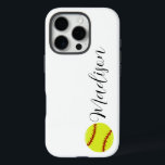 Cute Softball Persoonlijke naam iPhone 16 Pro Hoesje<br><div class="desc">Een schattig softball gepersonaliseerde naam iPhone geval,  die een modern calligrafiekmanuscriptdoopvont kenmerkt. De doopvontstijl en de kleur kunnen worden veranderd gebruikend de online hulpmiddelen van de sjabloon.</div>