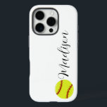 Cute Softball Persoonlijke naam iPhone 16 Pro Hoesje<br><div class="desc">Een schattig softball gepersonaliseerde naam iPhone geval,  die een modern calligrafiekmanuscriptdoopvont kenmerkt. De doopvontstijl en de kleur kunnen worden veranderd gebruikend de online hulpmiddelen van de sjabloon.</div>
