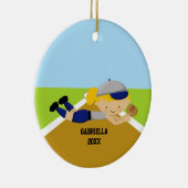 Cute Softball Player in Blue & Grey Ornament (Rechts)