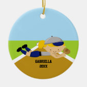Cute Softball Player in Blue & Grey Ornament (Voorkant)