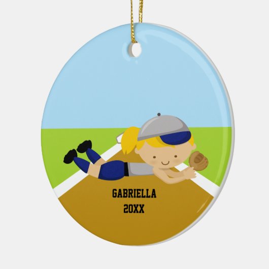 Cute Softball Player in Blue & Grey Ornament (Links)