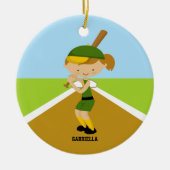 Cute Softball Player in Green & Yellow Ornament (Voorkant)