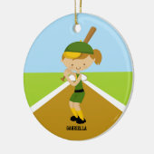 Cute Softball Player in Green & Yellow Ornament (Links)