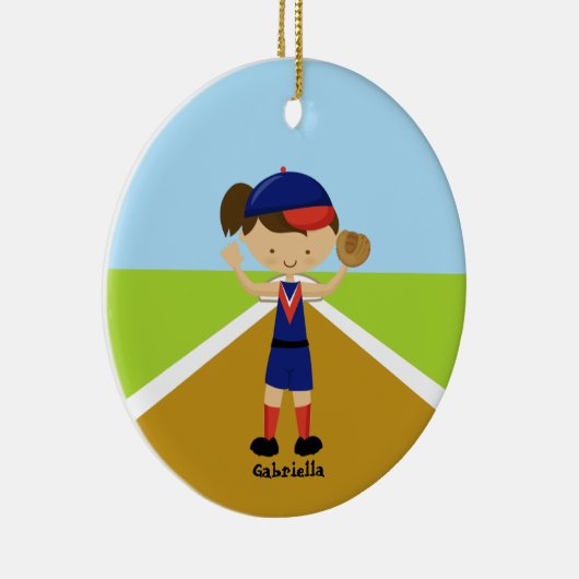 Cute Softball Player in Red & Blue Ornament (Rechts)