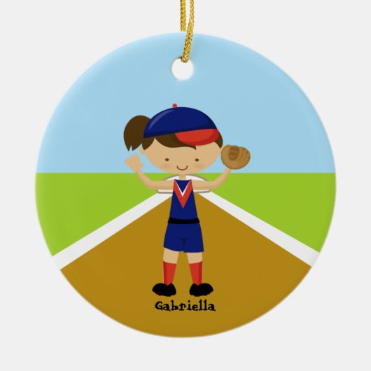 Cute Softball Player in Red & Blue Ornament (Voorkant)