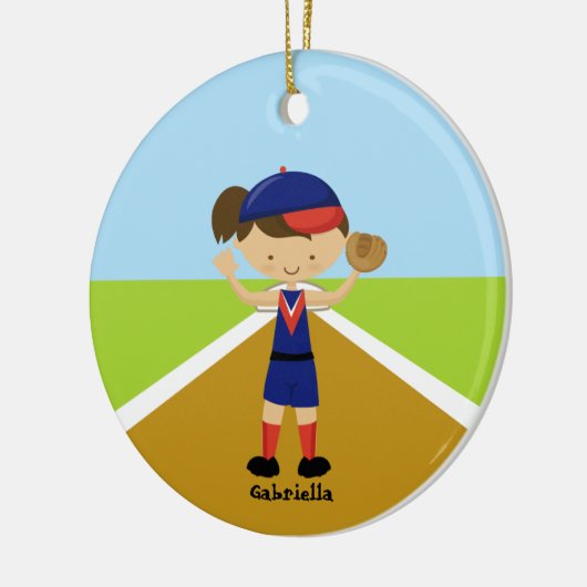 Cute Softball Player in Red & Blue Ornament (Links)