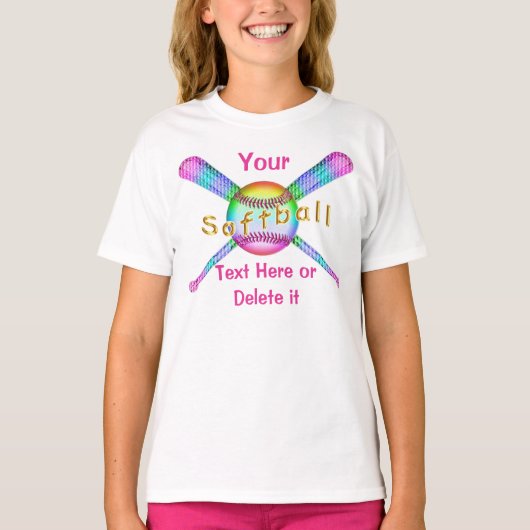 Cute Softball-Shirten voor geperSONALISEERDE meisj T-shirt (Voorkant)
