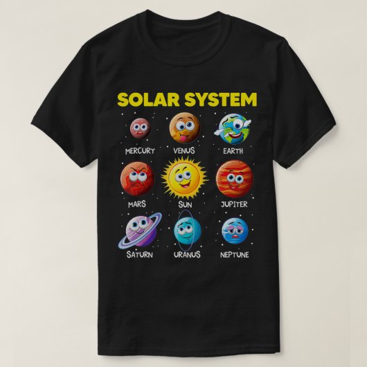 Cute Solar System Funny Planet facesteert ruimtewe T-shirt (Design voorkant)