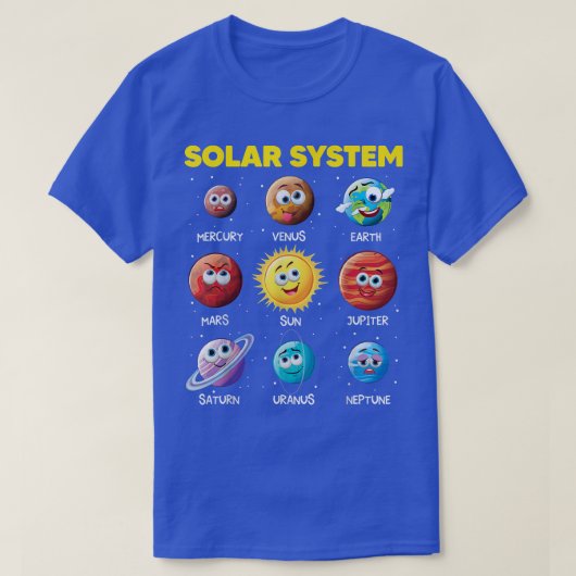Cute Solar System Funny Planet facesteert ruimtewe T-shirt (Design voorkant)
