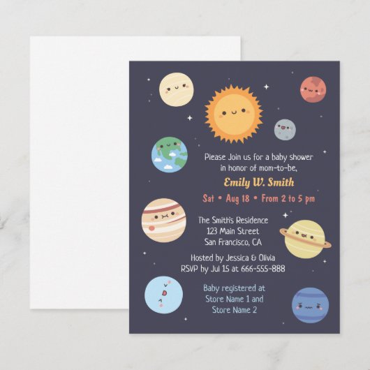 Cute Solar System Sun Planets Space Baby shower Kaart (Voorkant / Achterkant)