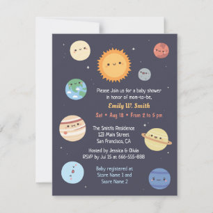 Cute Solar System Sun Planets Space Baby shower Kaart