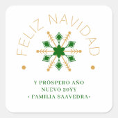 Cute Sophisticated Gold & Green Snowflake Spanish Vierkante Sticker (Voorkant)