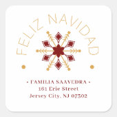 Cute Sophisticated Gold & Red Snowflake Christmas  Vierkante Sticker (Voorkant)