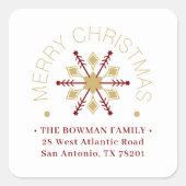 Cute Sophisticated Gold & Red Snowflake Winter Vierkante Sticker (Voorkant)