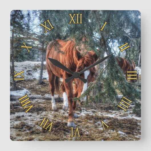 Cute Sorrel Mare and Branches Horse-lover Cft Vierkante Klok (Voorkant)