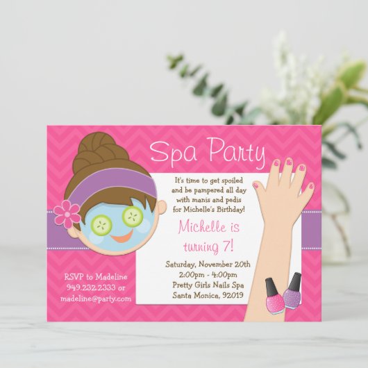 Cute Spa Birthday Party Invitation Kaart (Staand voorkant)