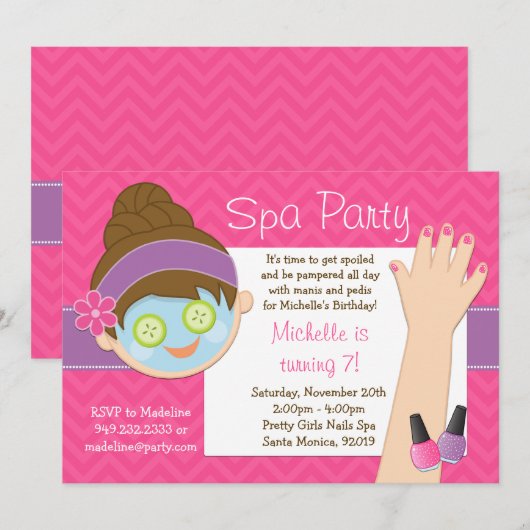 Cute Spa Birthday Party Invitation Kaart (Voorkant / Achterkant)