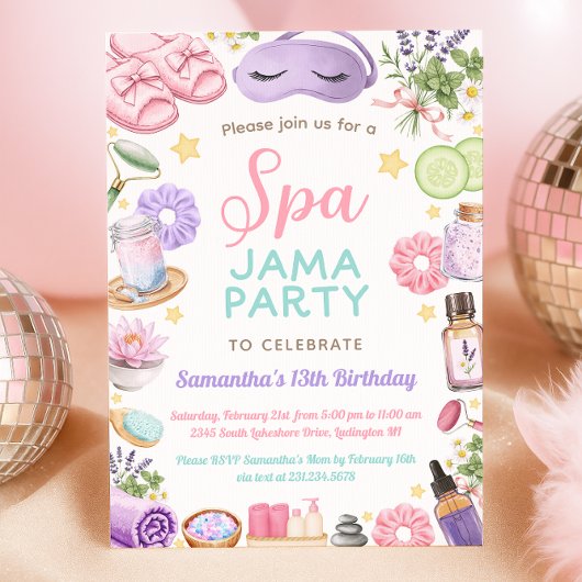 Cute Spa Pajama Party Birthday Kaart