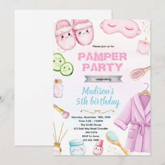 Cute spa pamper slumber party invitation kaart (Voorkant / Achterkant)