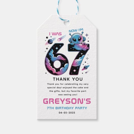 Cute Space 7th Birthday | Six & Seven Year Old  Cadeaulabel (Voorkant)