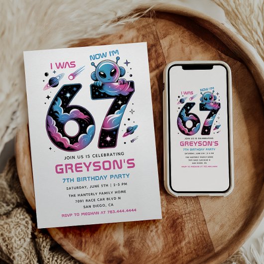 Cute Space 7th Birthday | Six & Seven Year Old  Kaart