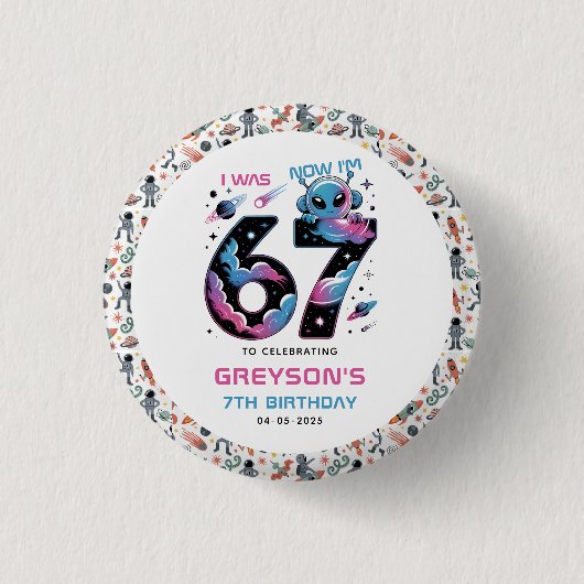 Cute Space 7th Birthday | Six & Seven Year Old Ronde Button 3,2 Cm (Voorkant)