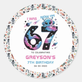 Cute Space 7th Birthday | Six & Seven Year Old Ronde Sticker