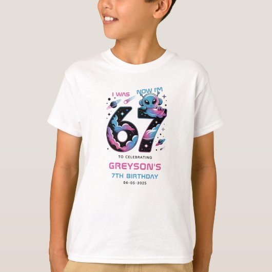 Cute Space 7th Birthday | Six & Seven Year Old T-shirt (Voorkant)