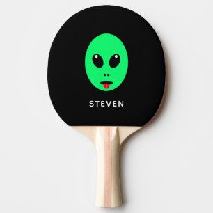 Cute Space Alien Cartoon Black Groen, speciaal gep Tafeltennisbatje