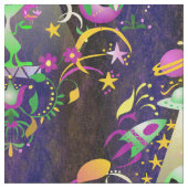 Cute Space Alien Floral SciFi Damask Stof (Close Up)