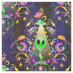 Cute Space Alien Floral SciFi Damask Stof