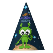 Cute Space Alien Peace Planet Stars Happy Birthday Feesthoedjes (Voorkant)