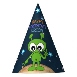 Cute Space Alien Peace Planet Stars Happy Birthday Feesthoedjes