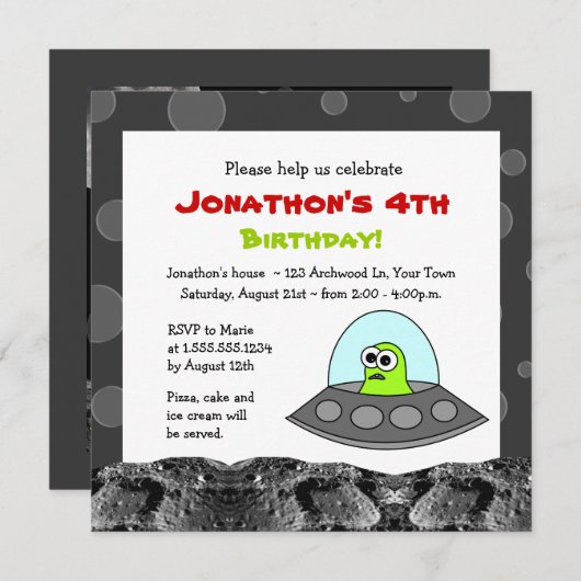 Cute Space Alien Theme Kinderen Birthday Kaart (Voorkant / Achterkant)