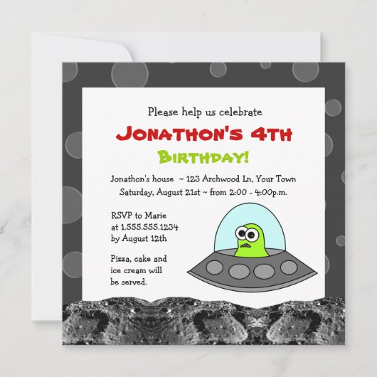Cute Space Alien Theme Kinderen Birthday Kaart (Voorkant)
